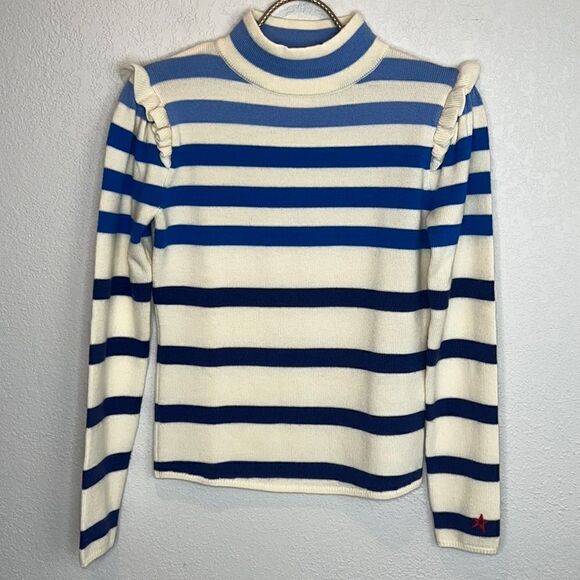 NEW Goop × Perfect Moment Striped Ruffle Sleeve Rainbow Wool Sweater XS - Picture 2 of 16